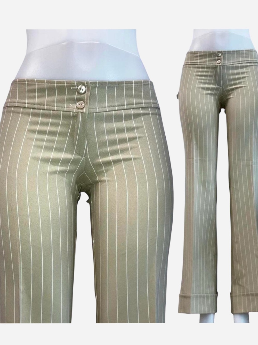 Vintage 90s/Y2K pinstriped cuffed flared low-rise pants.
